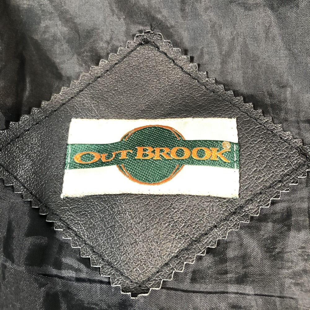 Outbrook Leather Coat Womens Large Black Long Baroque Suede Detail 80s Vintage - Picture 4 of 16